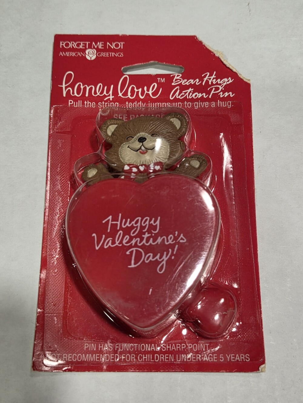 American Greetings Forget Me Not Vintage 1993 Honey Love Bear Hug Action Pin